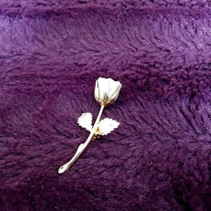 Vintage Silver & Gold-Toned Rose Flower Brooch Pin
